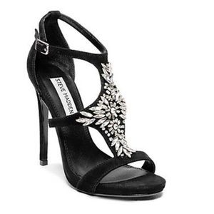 Steve Maddens Black Mandiee Suede Rhinestone Heels